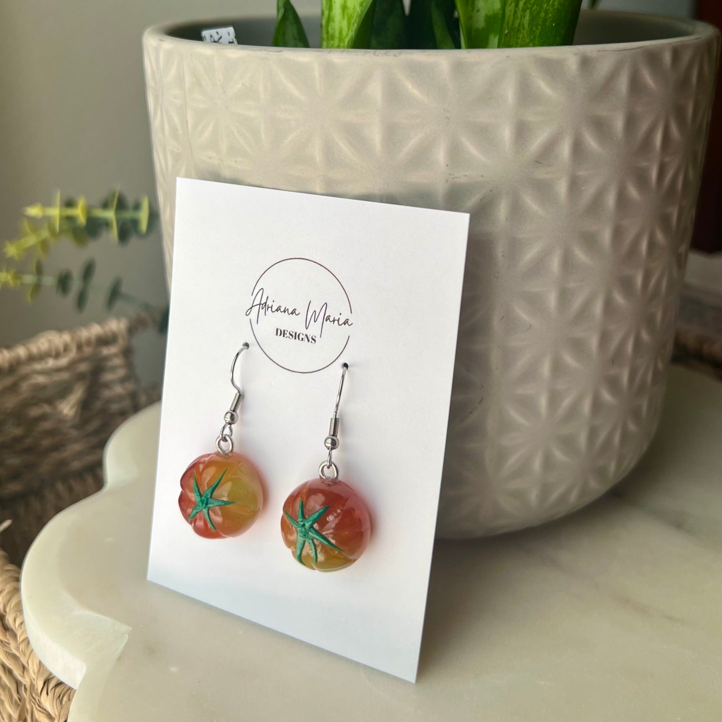 Heirloom Tomatoes Polymer Clay Dangle Earrings, Miniature Food