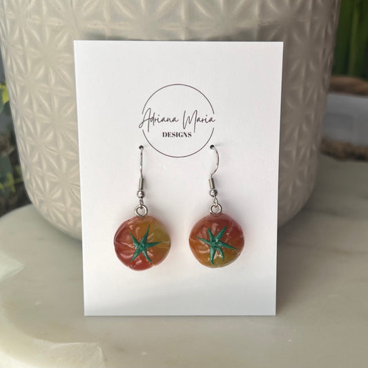 Heirloom Tomatoes Polymer Clay Dangle Earrings, Miniature Food, Whimsical Kitsch