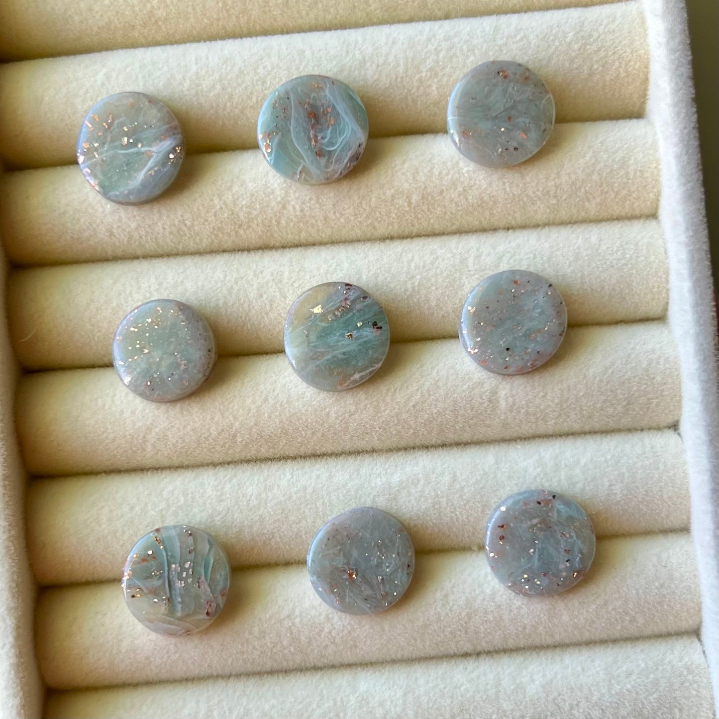 Ethereal Waves Collection: Marbled Stone Button Stud Polymer Clay Earrings