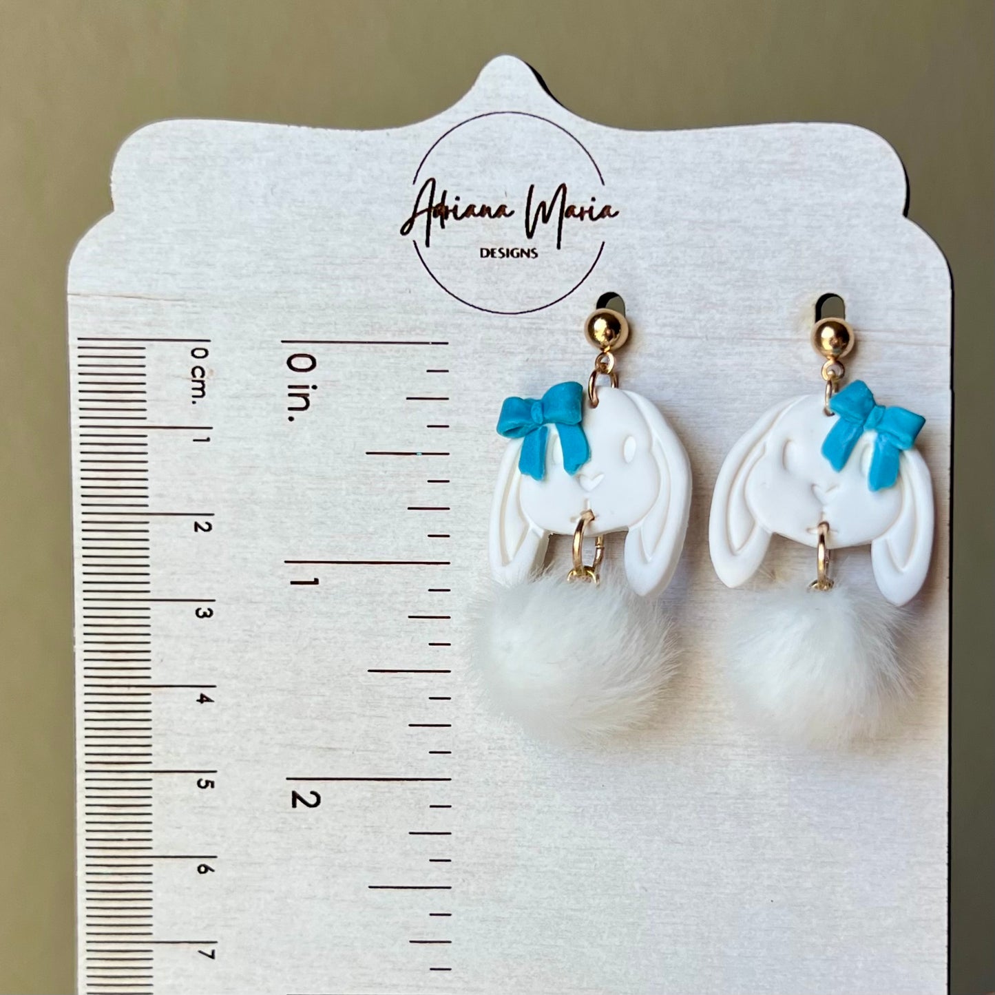 Bunny Face & Pom Pom Polymer Clay Earrings