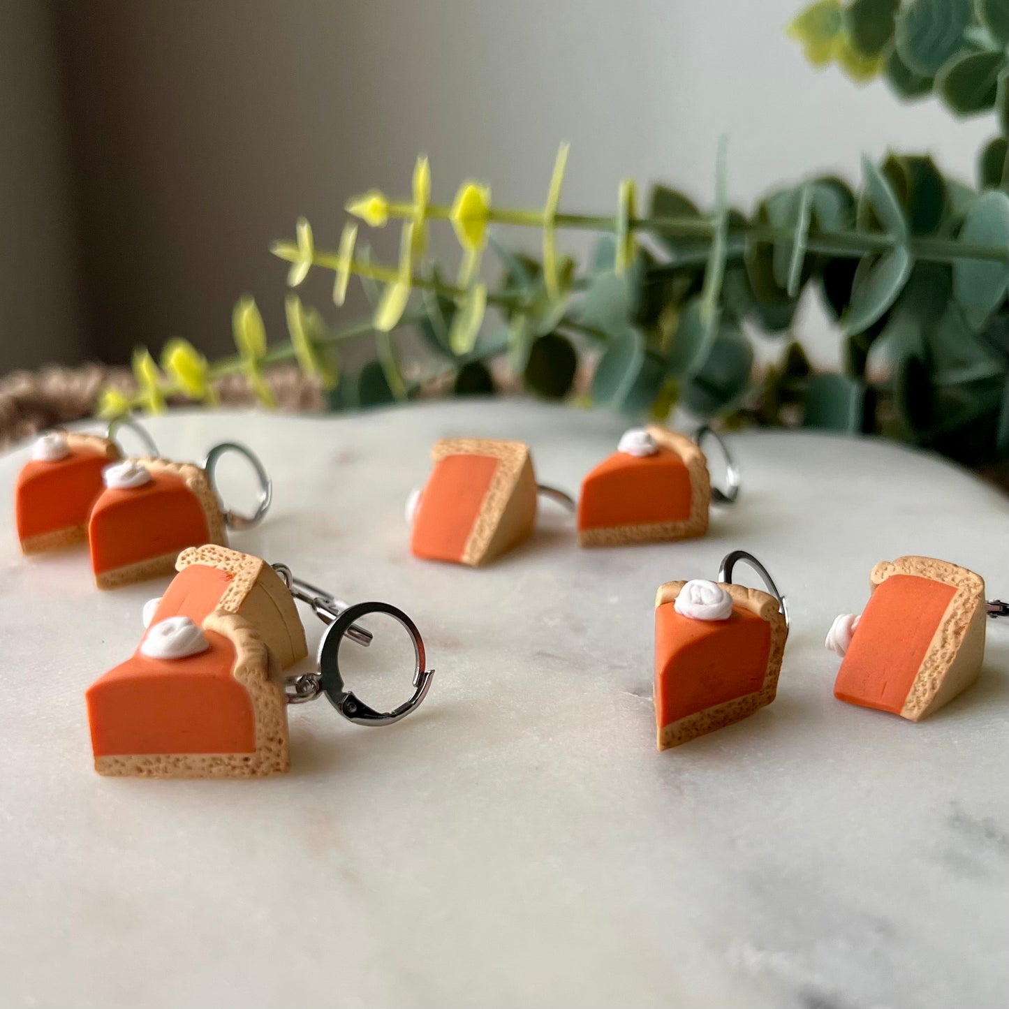 Pumpkin Pie Slice Polymer Clay Dangle Earrings with Round Leverback Stainless Steel Hooks, Fall Jewelry