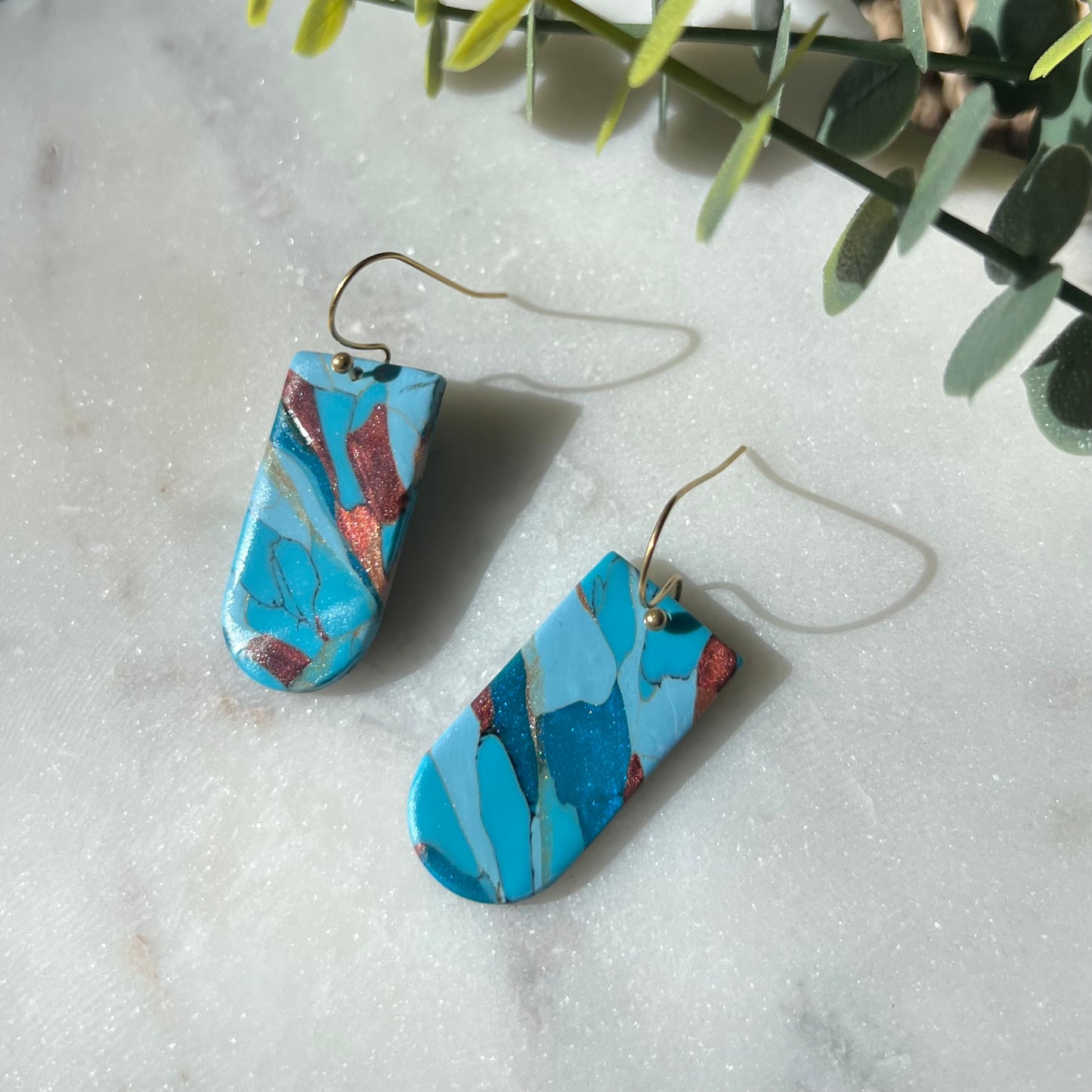 Turquoise Stone inspired Polymer Clay Earrings, lightweight dangles, western style