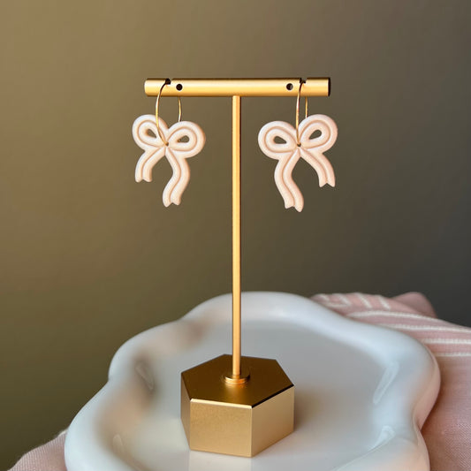 Pearl Bow Polymer Clay Hoop Earrings