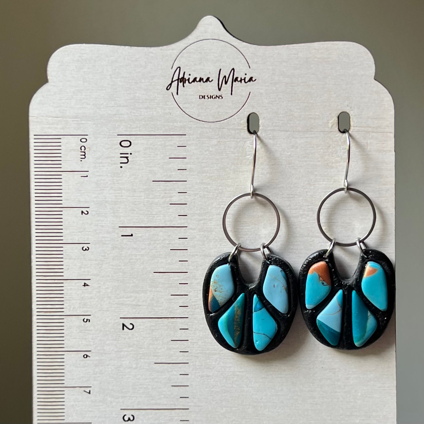 Turquoise Stone inspired Polymer Clay Bezel Earrings, lightweight dangles, western style