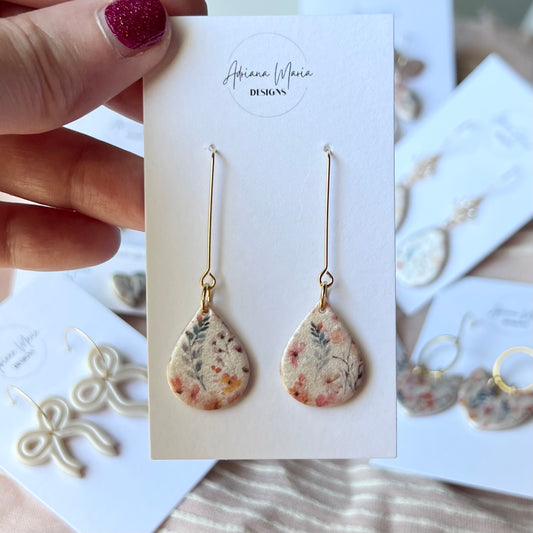 Pearl Floral Print Polymer Clay Earrings