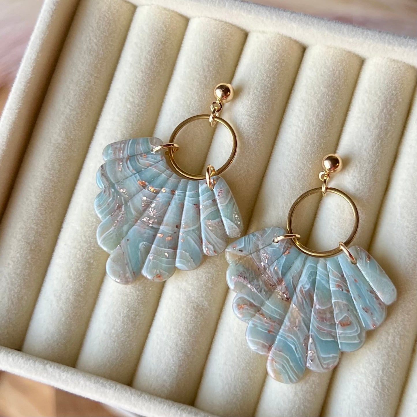 Ethereal Waves Collection: Scalloped Fan Polymer Clay Earrings