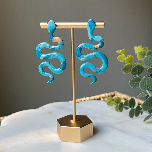 Turquoise Stone inspired Polymer Clay Snake Earrings with Stud Posts, lightweight, western style