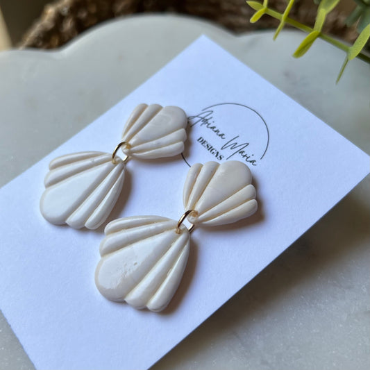 White Marbled Seashell Polymer Clay Earrings