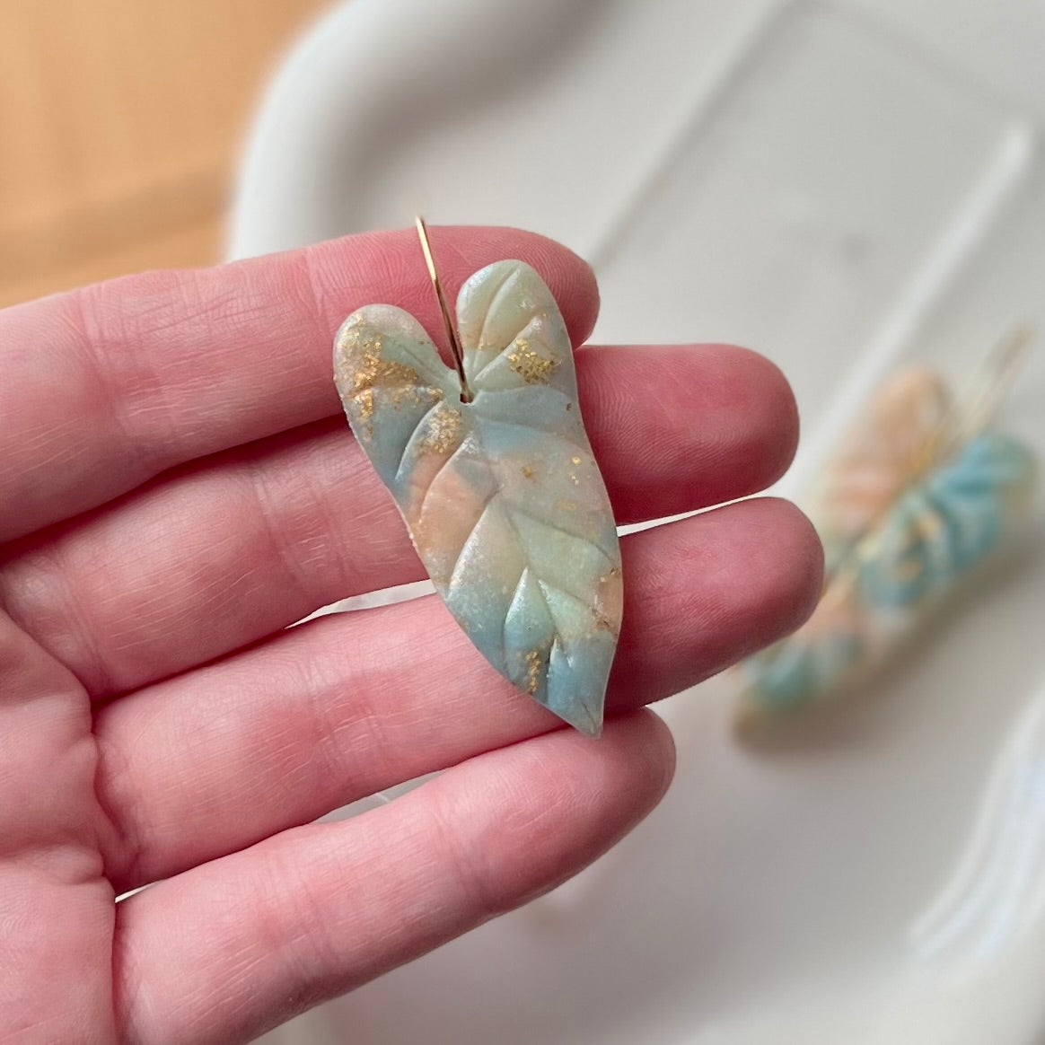 Lucelle Collection: Anthurium Foliage Polymer Clay Hoop Earrings