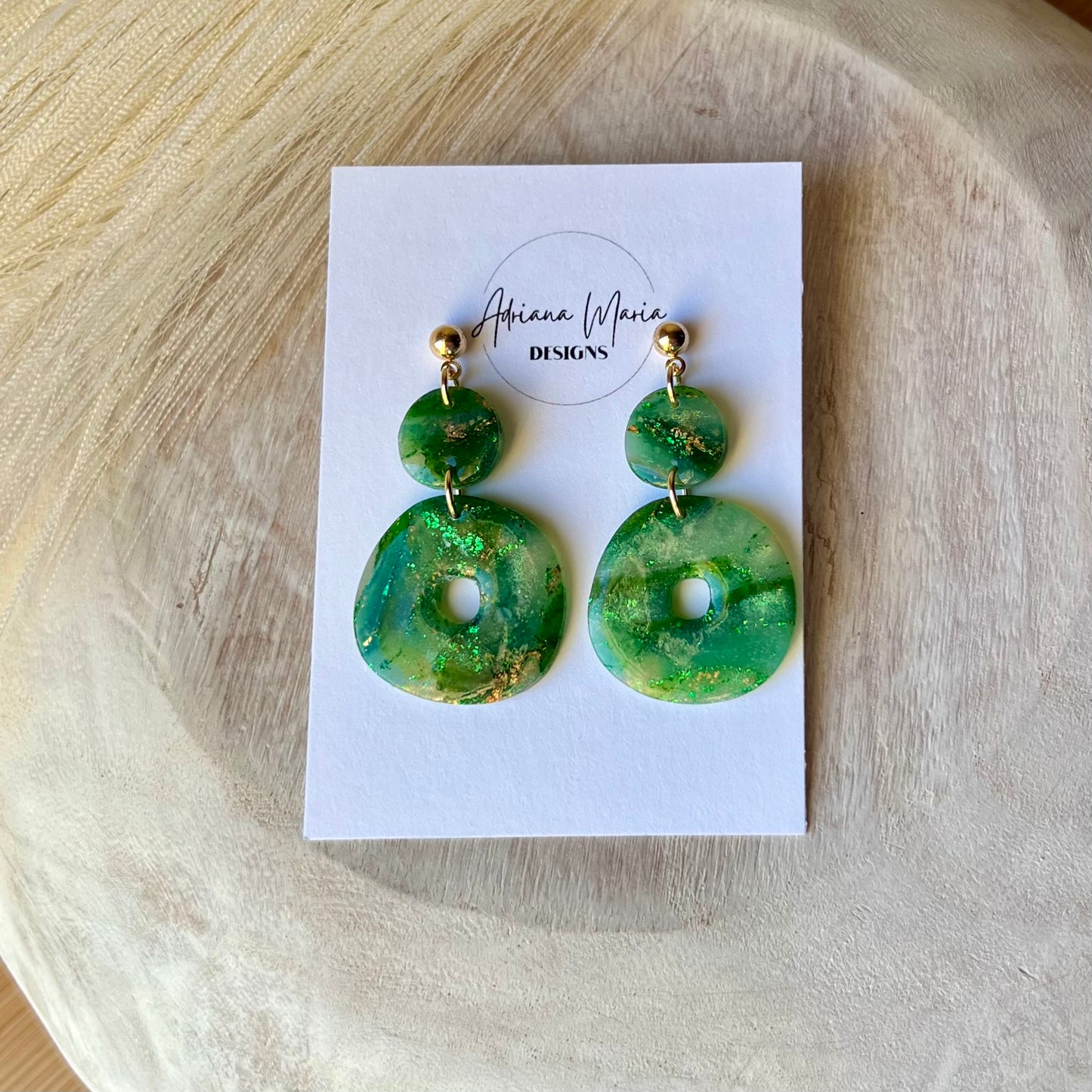 Green Marbled Polymer Clay Earrings