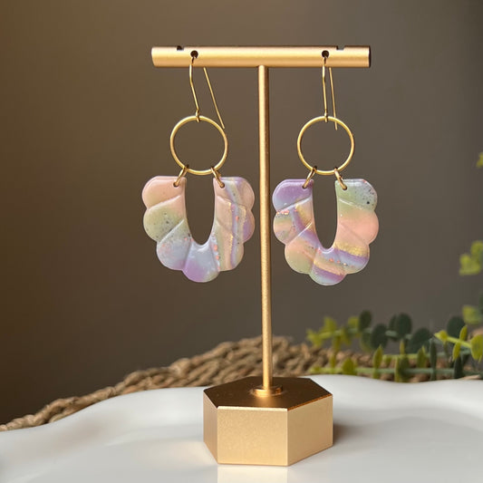 Colorful Marbled Scalloped Shape Polymer Clay Earrings