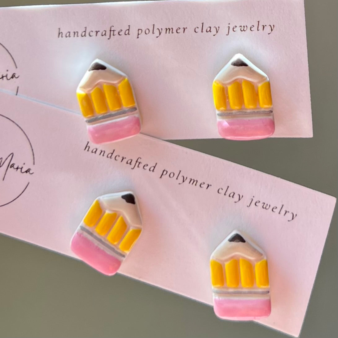 Chubby Pencil Polymer Clay Stud Earrings