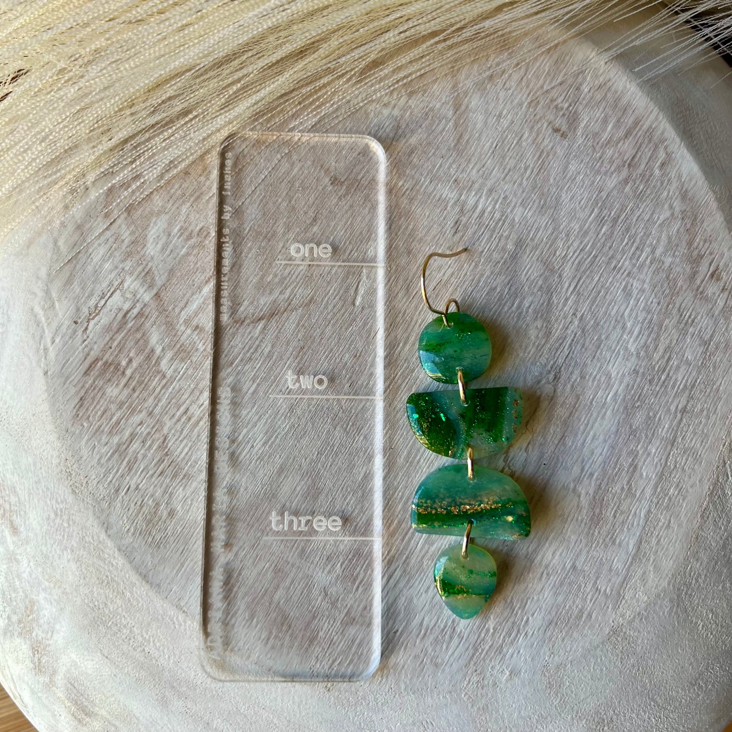 Green Marbled Polymer Clay Dangle Earrings