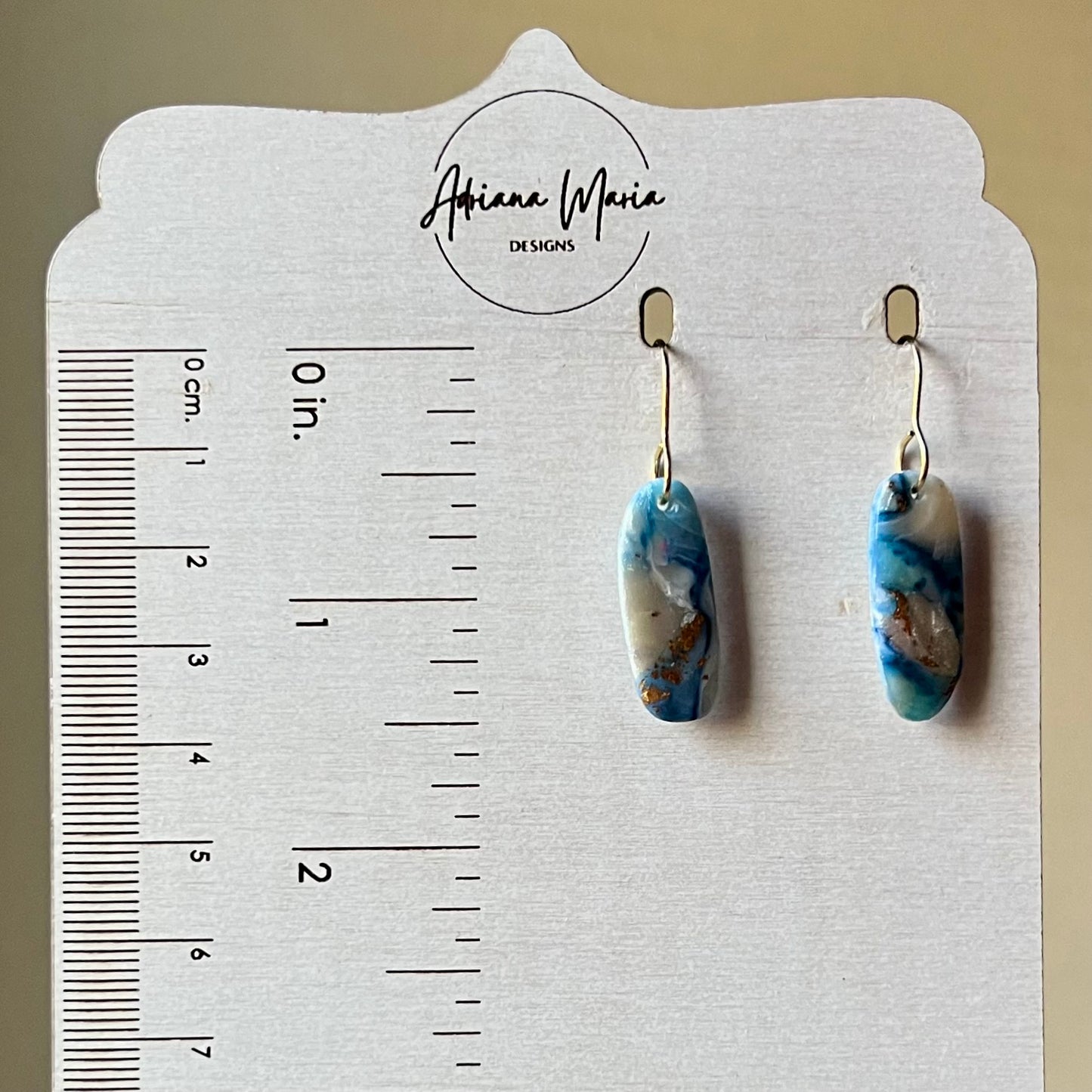 Coastal Blue Marbled Polymer Clay Dangle Earrings