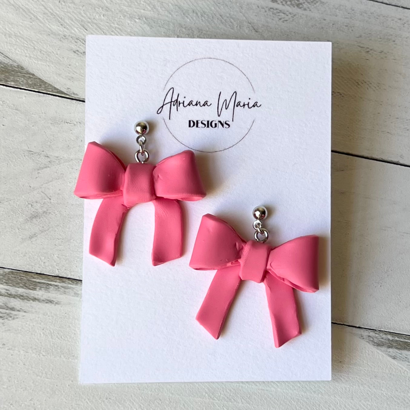 Pink Bow Polymer Clay Earrings