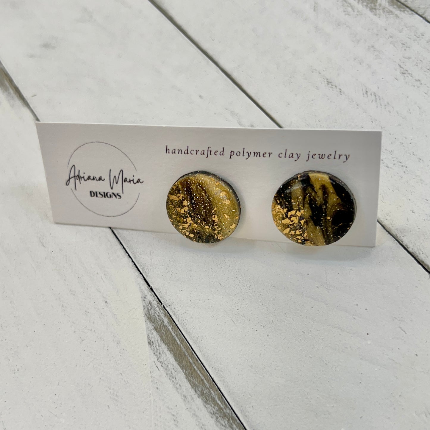 Black & Gold Polymer Clay Stud Earrings