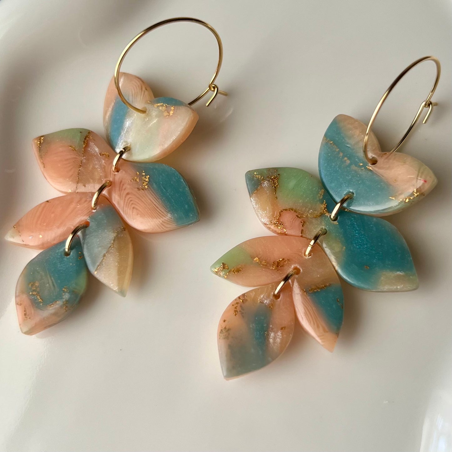 Lucelle Collection: Foliage Dangle Polymer Clay Hoop Earrings