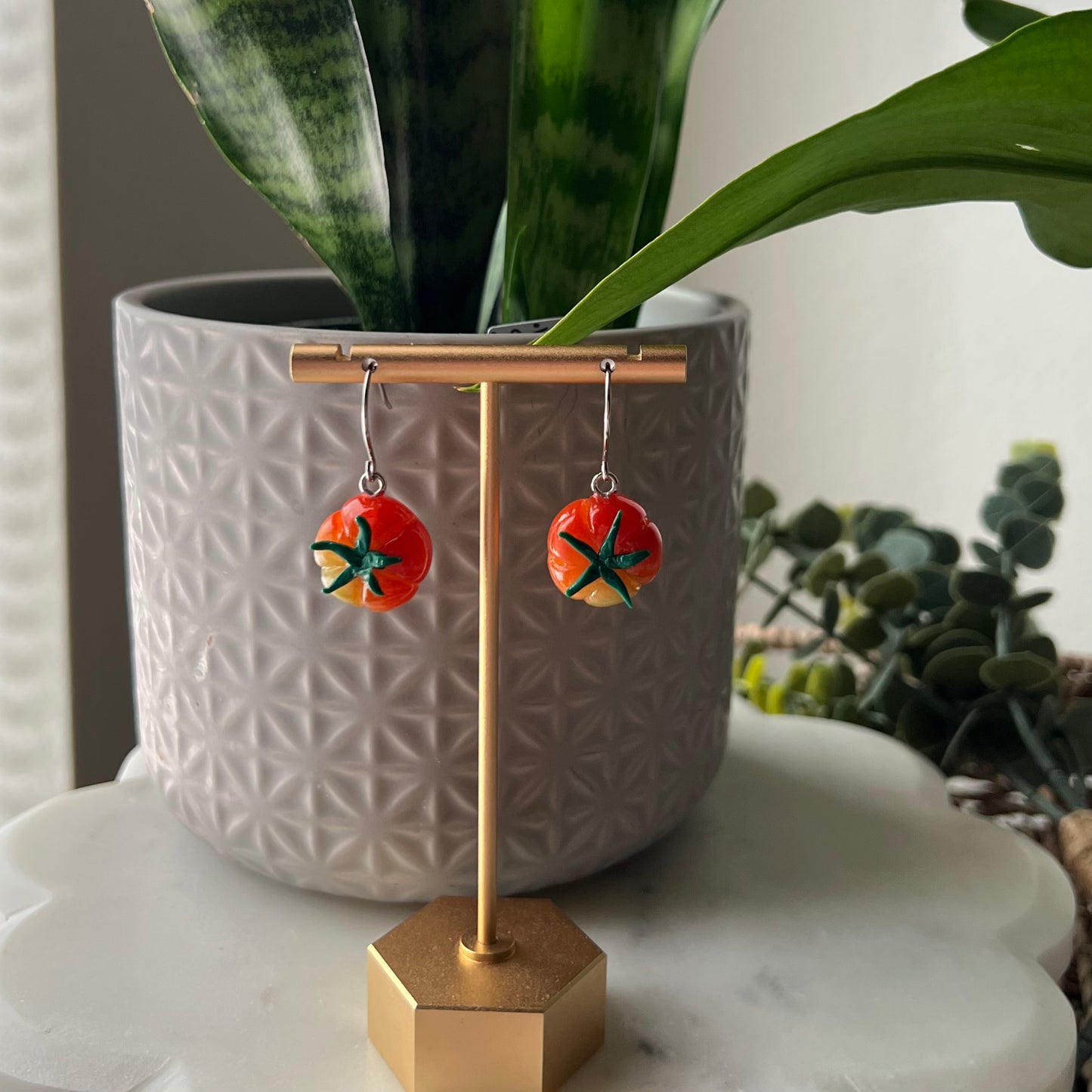Heirloom Tomatoes Polymer Clay Dangle Earrings, Miniature Food