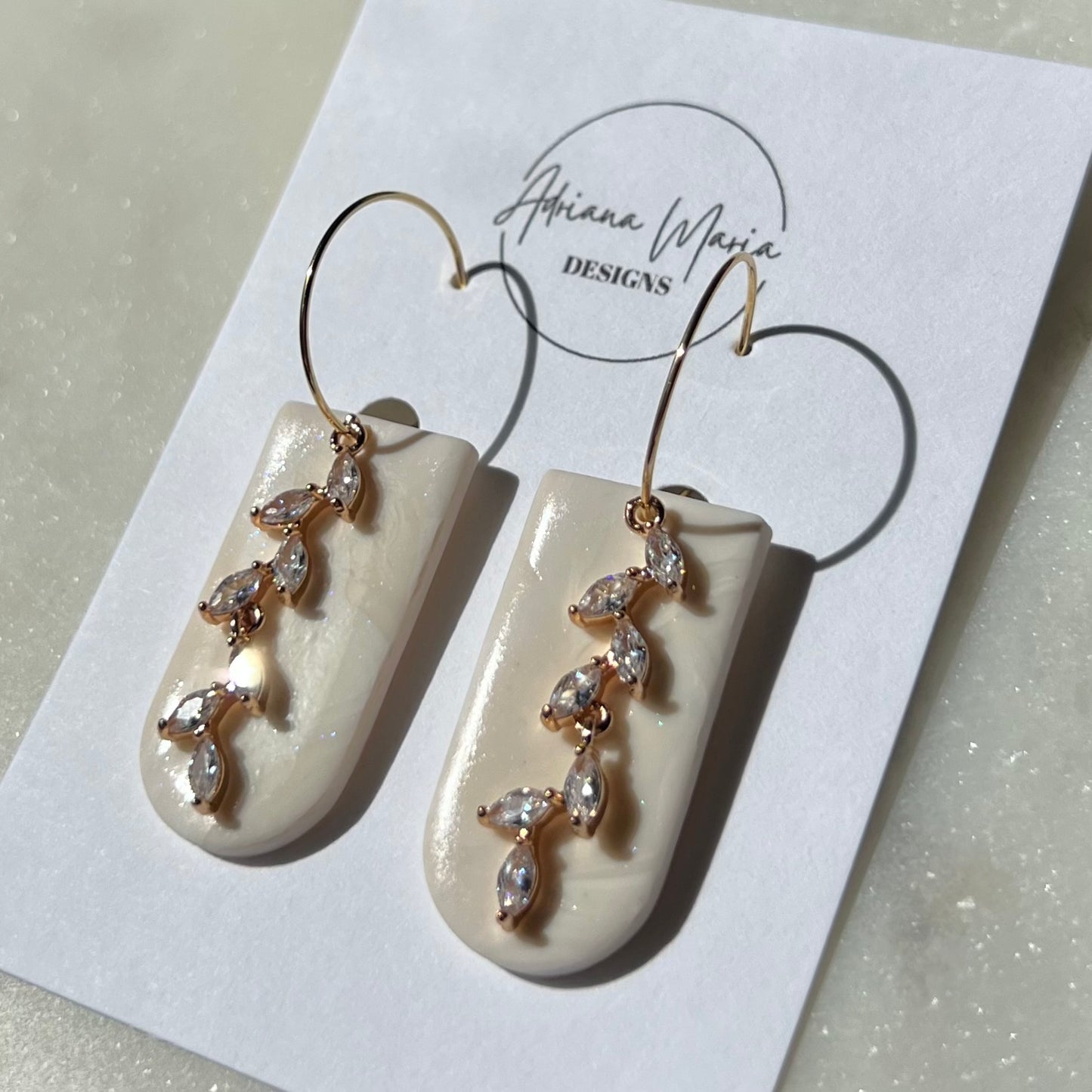 Neutral White Marbled Dangles with CZ Pendant