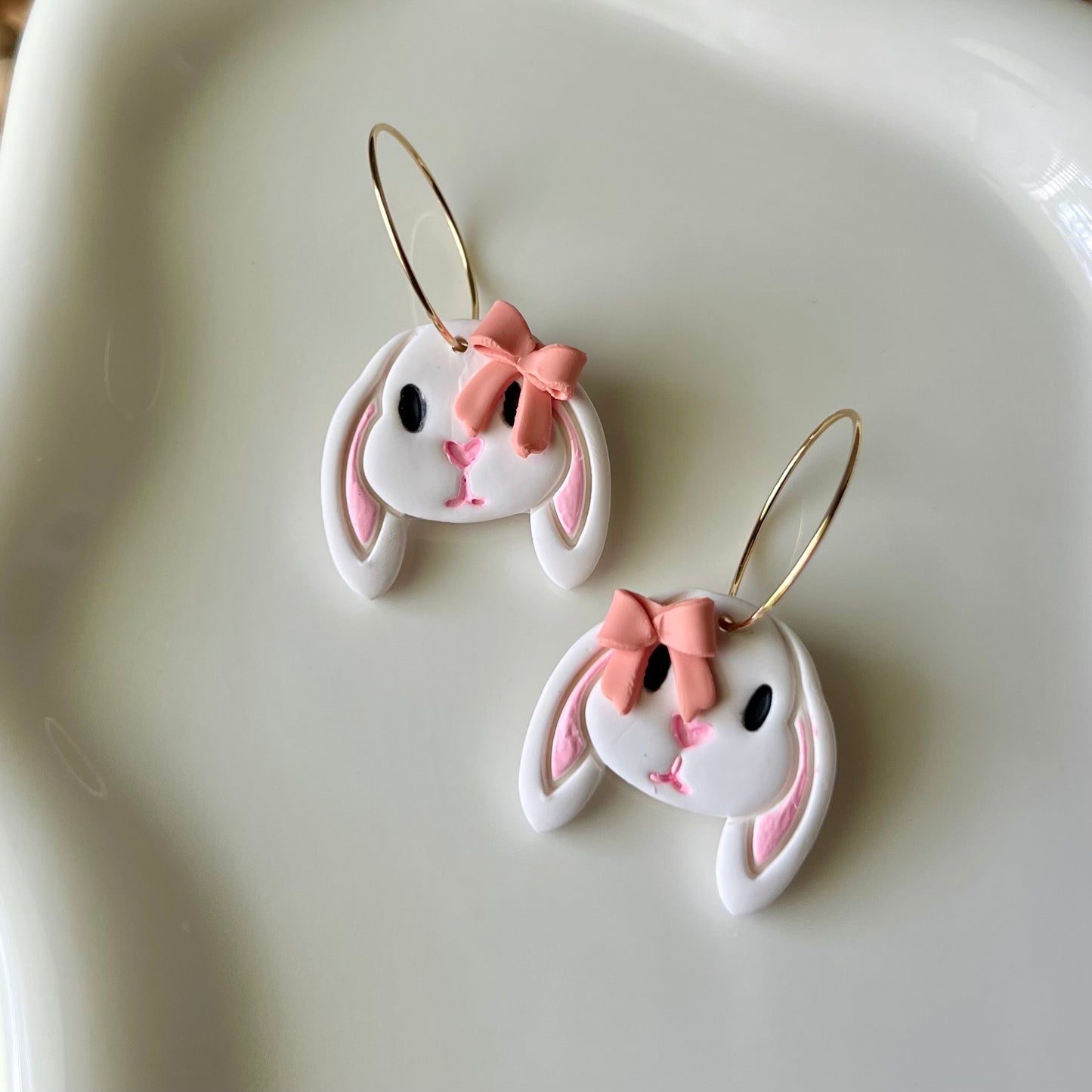 Sweet Bunny Polymer Clay Hoop Earrings