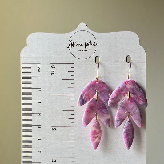 Polymer Clay Earrings - Pink & Purple Marbled Lightweight Dangles