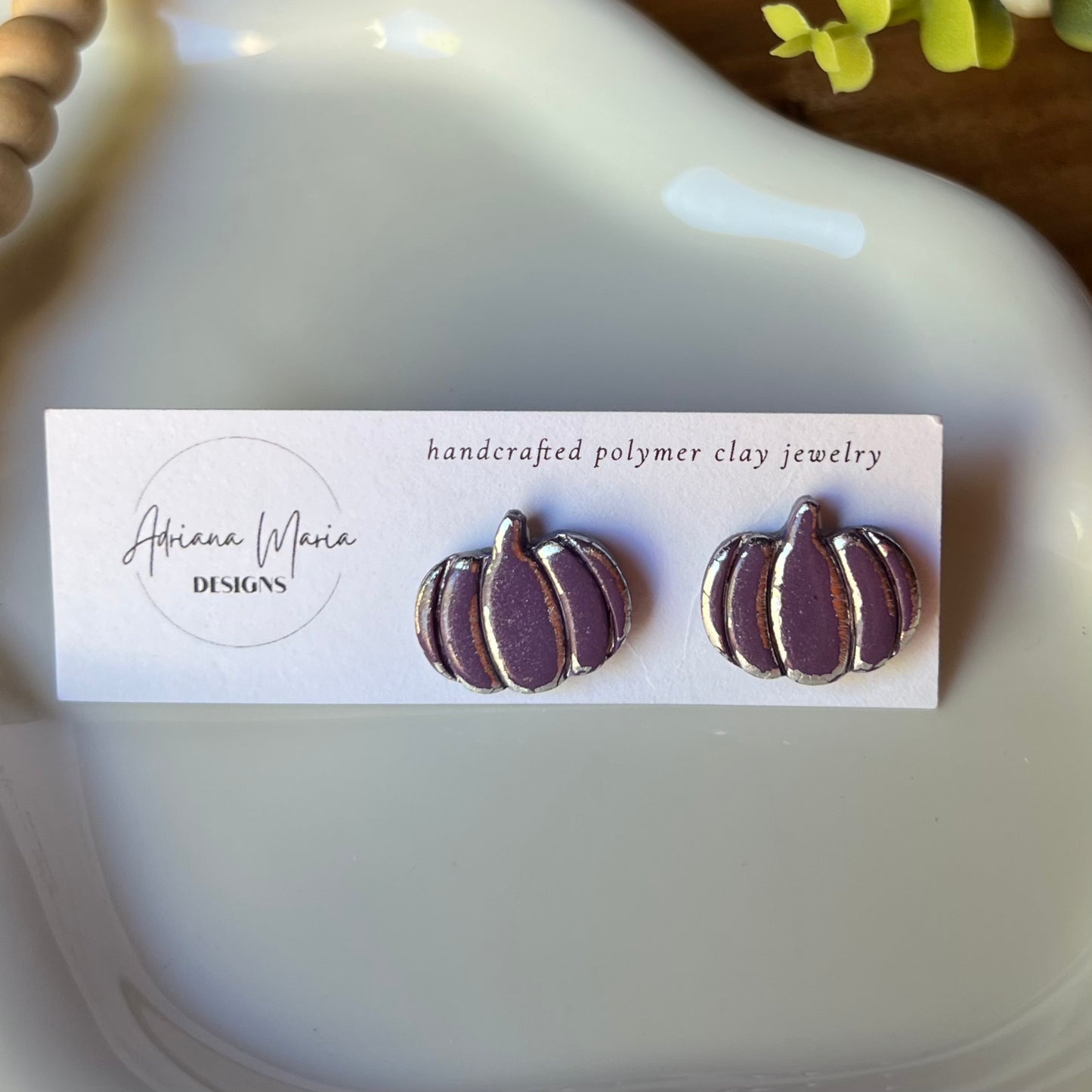 Metallic Vintage Inspired Pumpkin Clay Stud Earrings