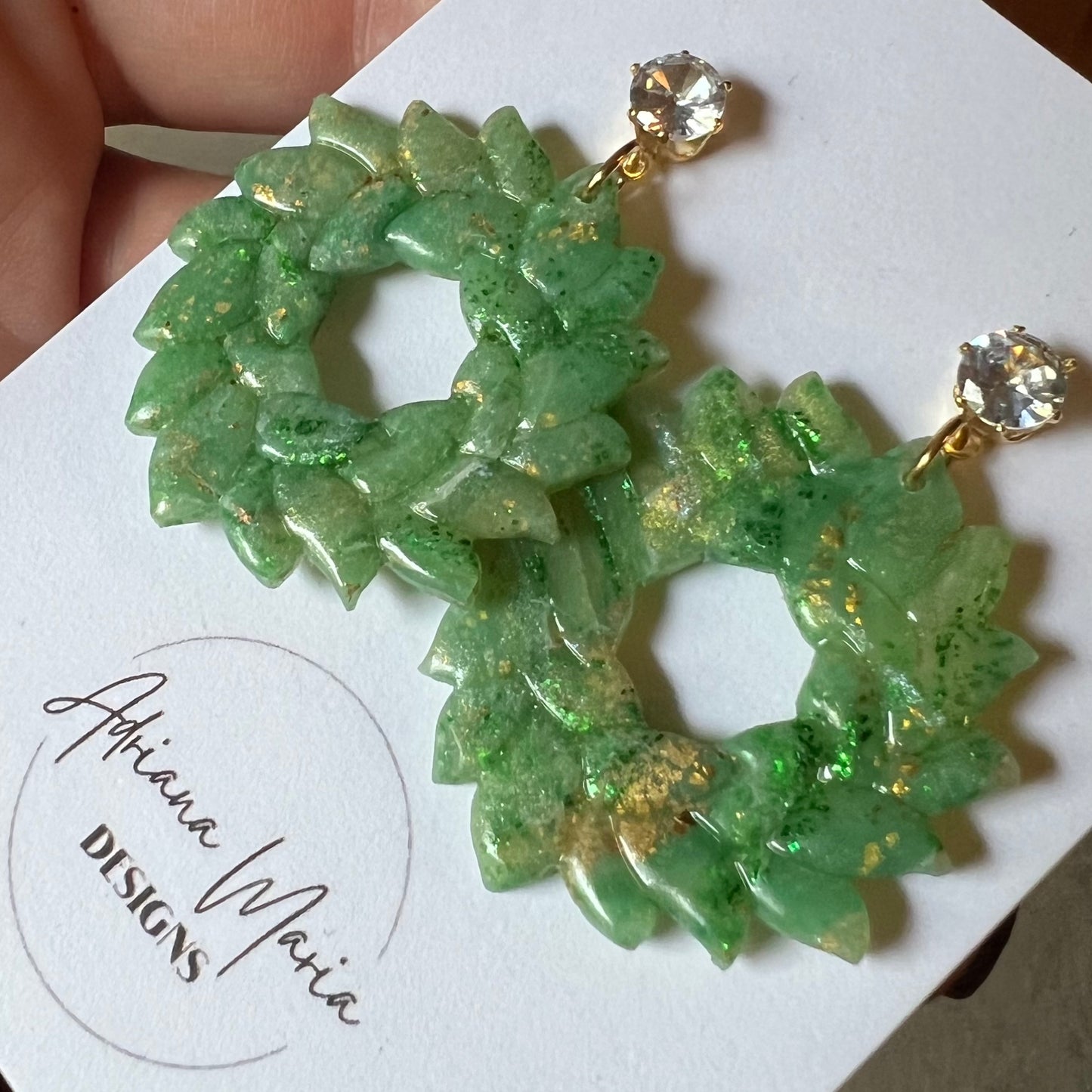 Green Marbled Wreath Earrings