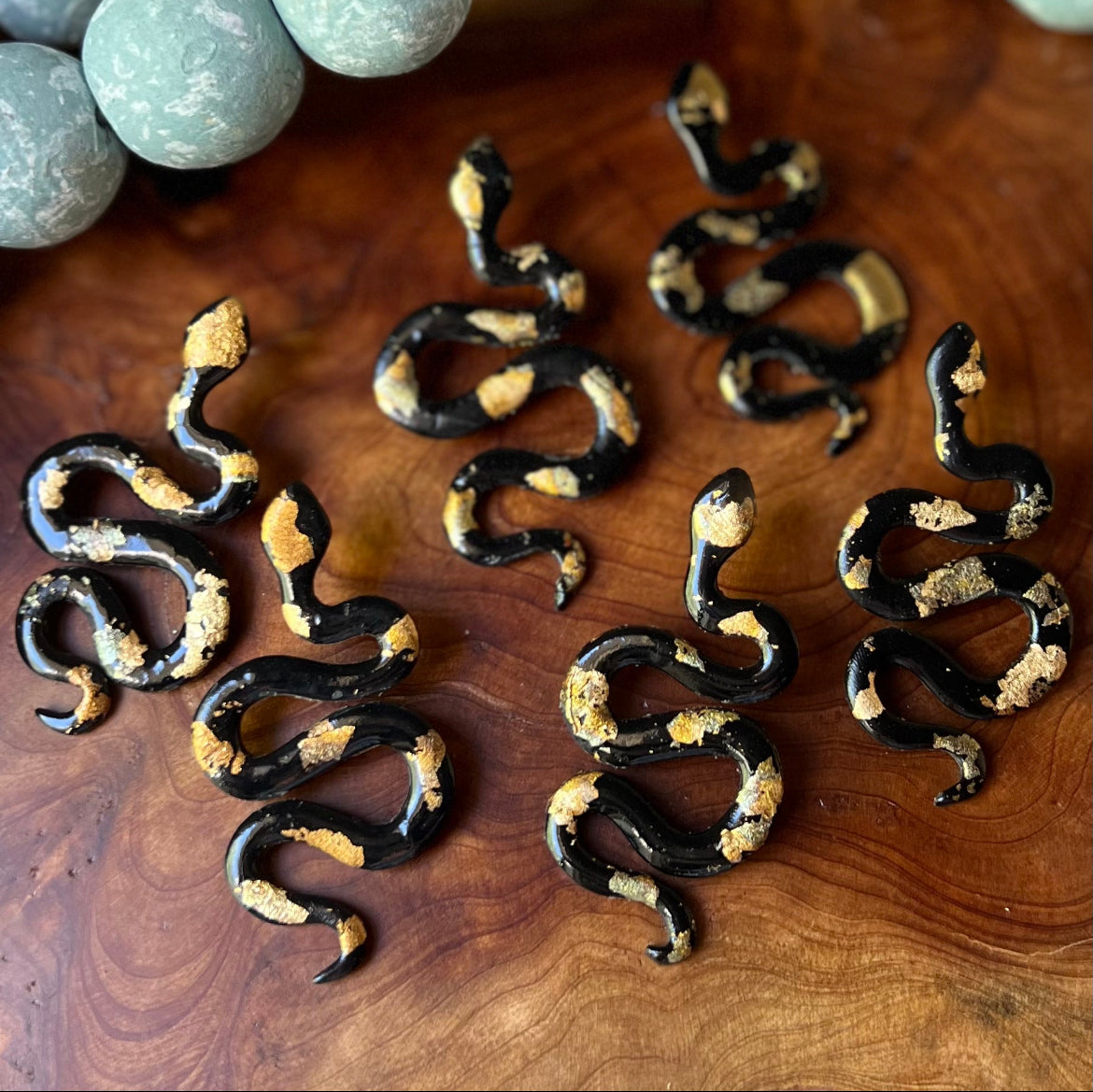Black & Gold Snake Polymer Clay Stud Earrings