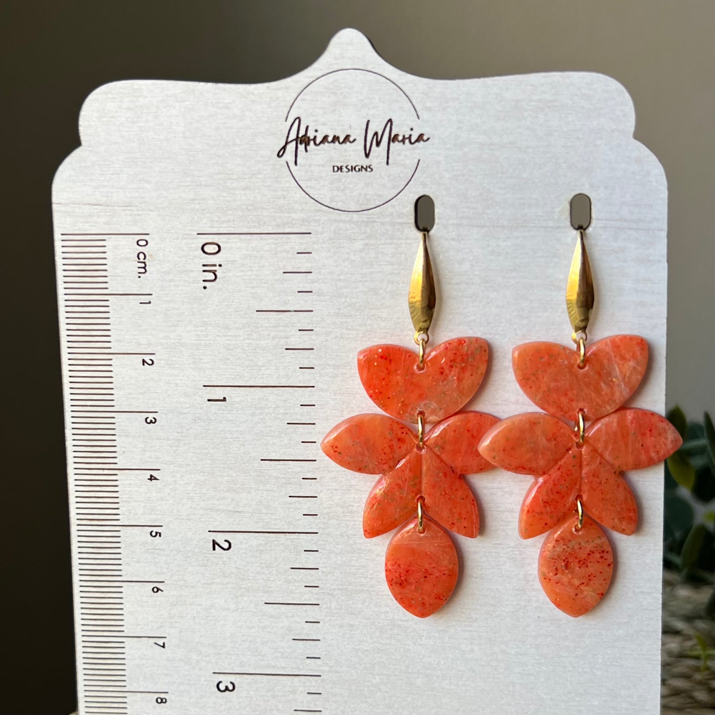 Orange Foilage Clay Dangle Earrings