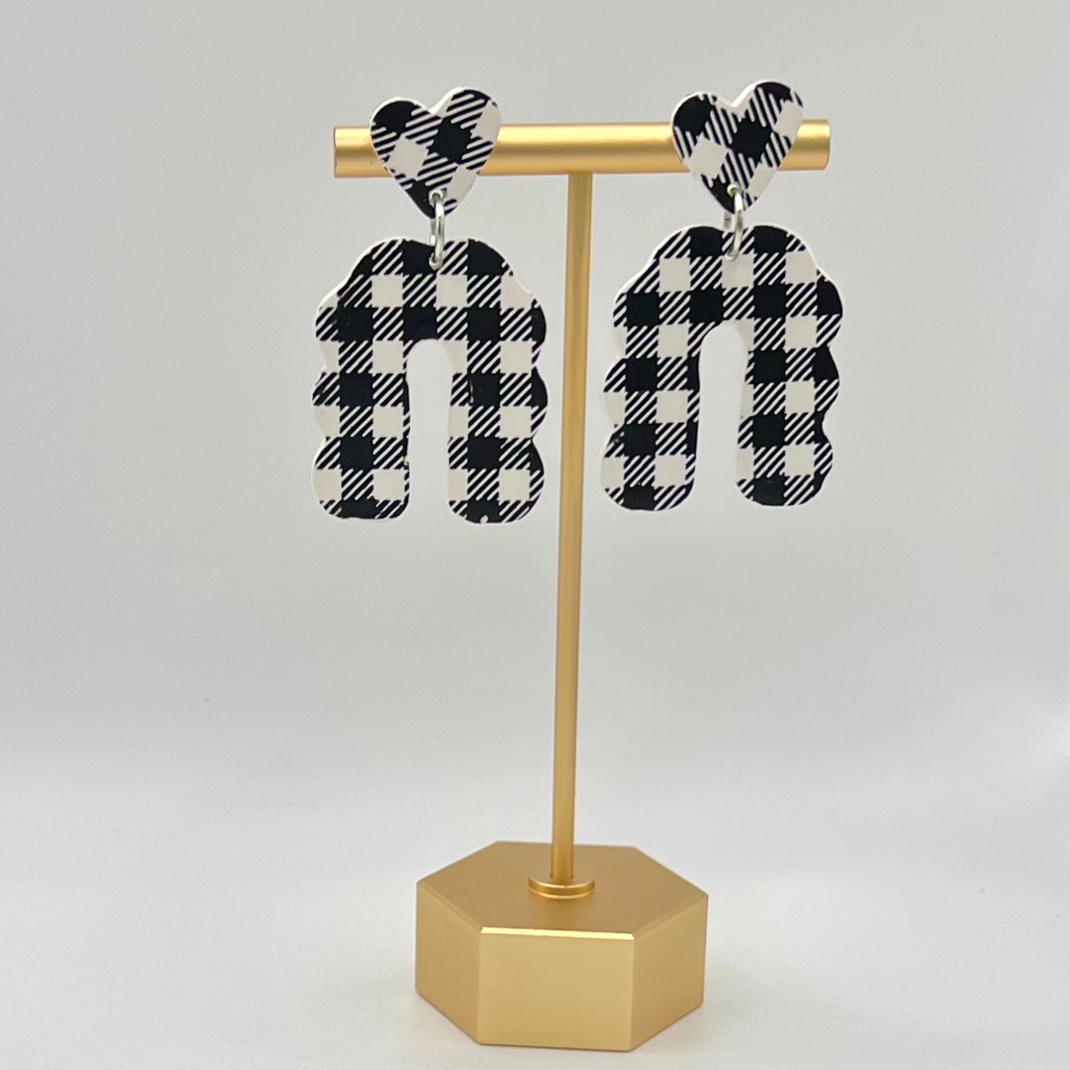 Black & White Gingham Arch Clay Earrings