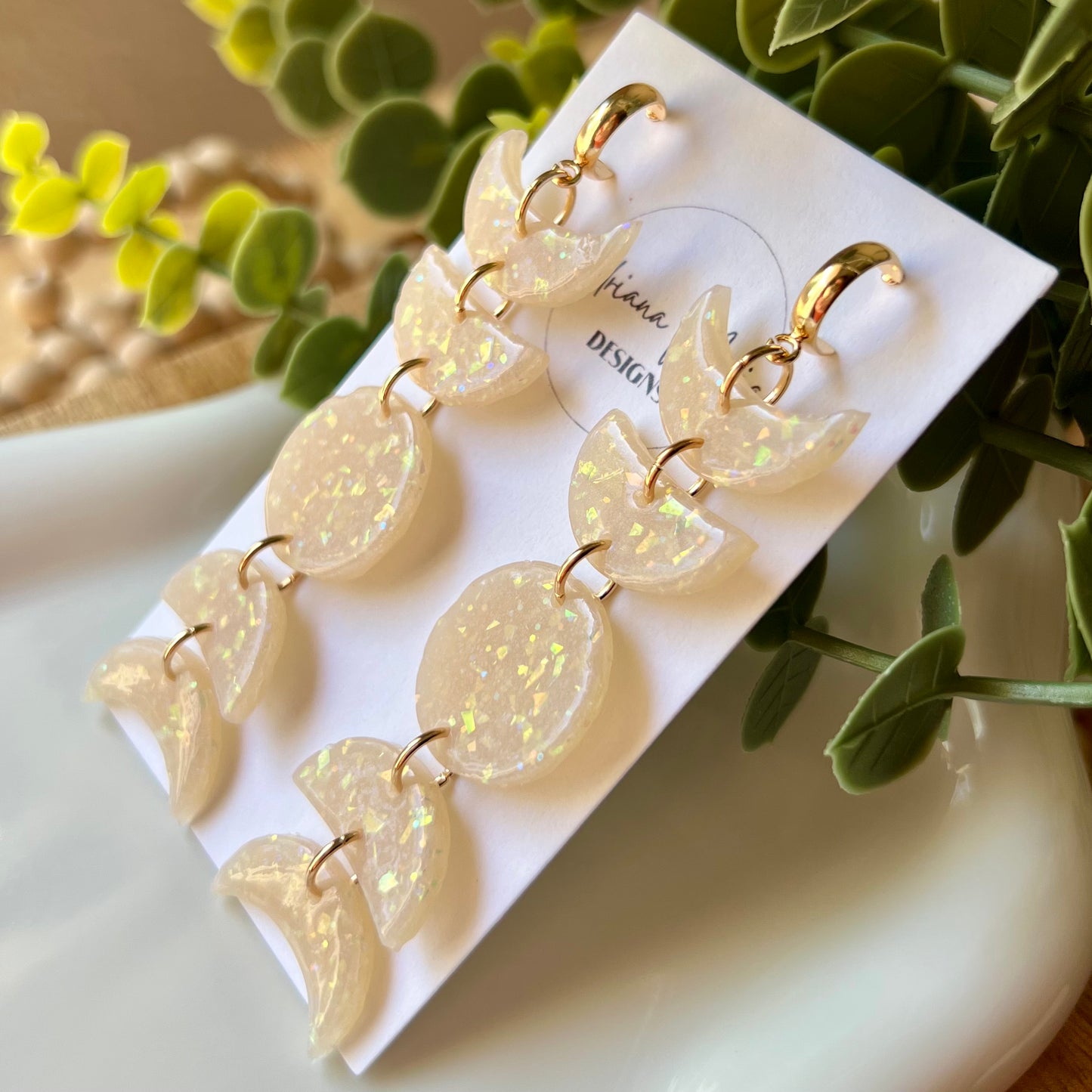 Opal Moon Phase Statement Clay Earrings