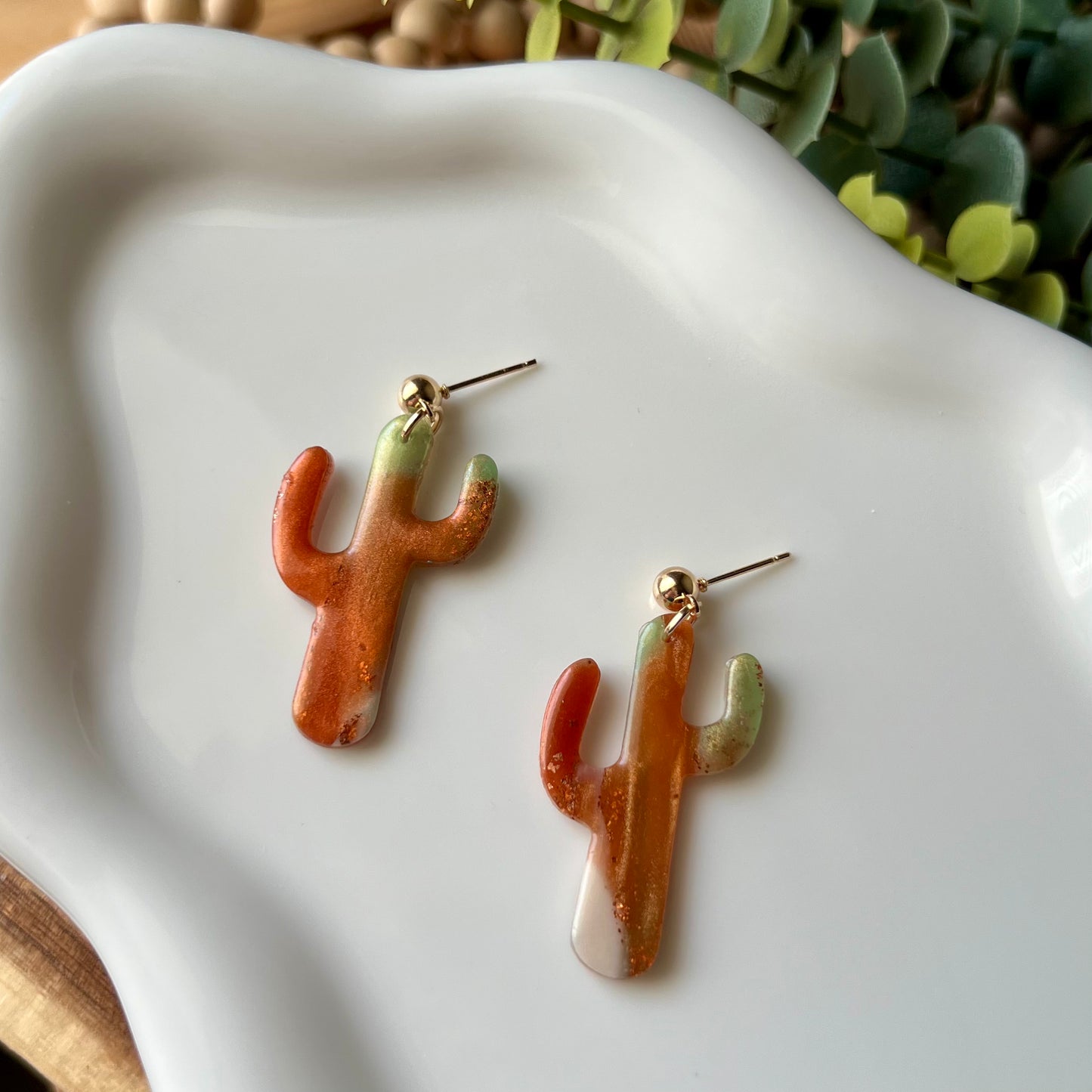 Earthen Glow Cactus Polymer Clay Earrings