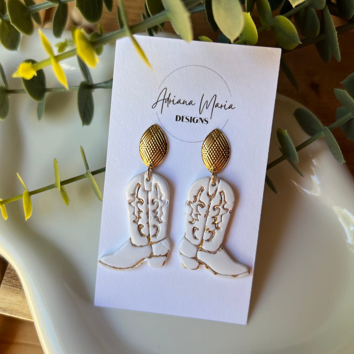 White Cowboy Boots Polymer Clay Earrings