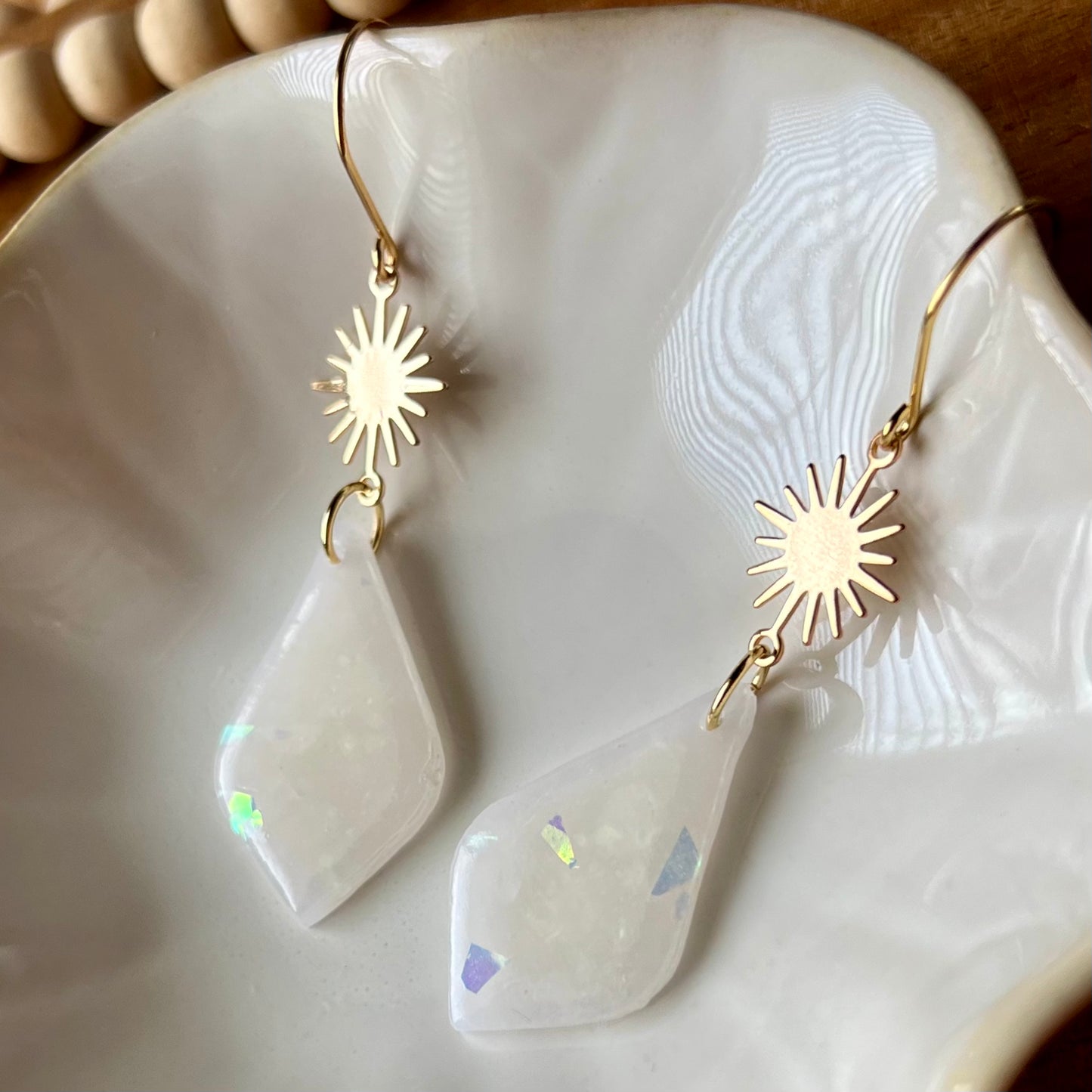 Translucent Holographic Drop Sunburst Polymer Clay Earrings