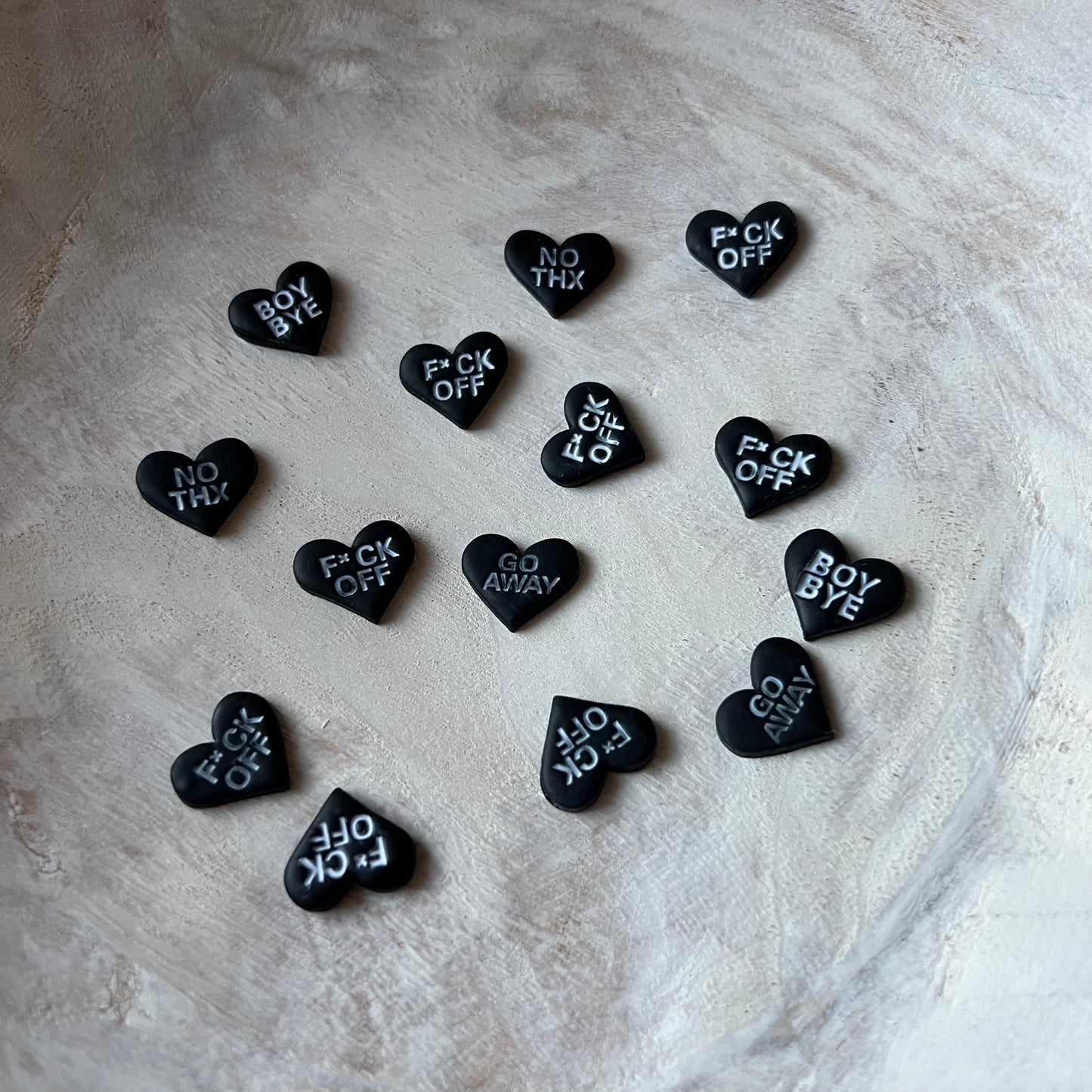 Anti-Valentines Day Conversation Hearts Polymer Clay Stud Earrings