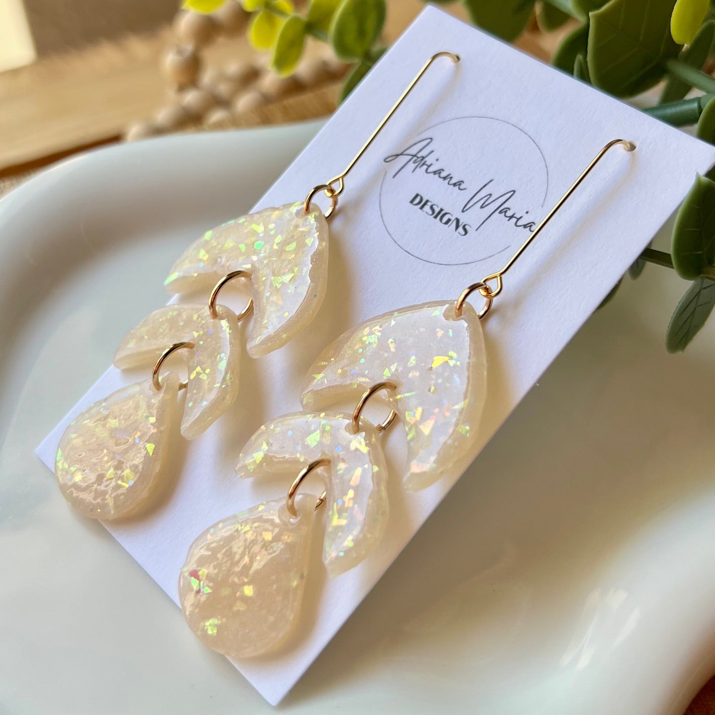 Opal Polymer Clay Statement Earrings