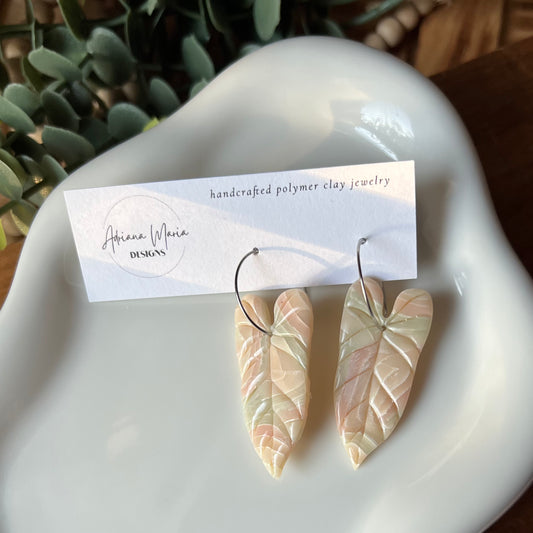 Pastel Dreams Anthurium Leaf Polymer Clay Hoop Earrings