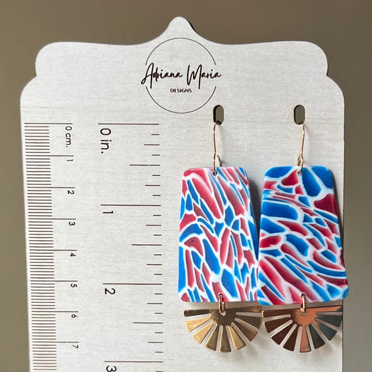 Patriotic Red, White & Blue Translucent Clay Statement Earrings, Lightweight Dangles