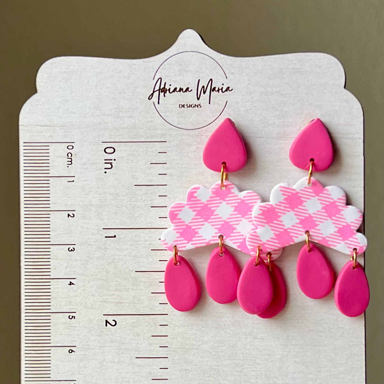 Pink Gingham Polymer Clay Earrings