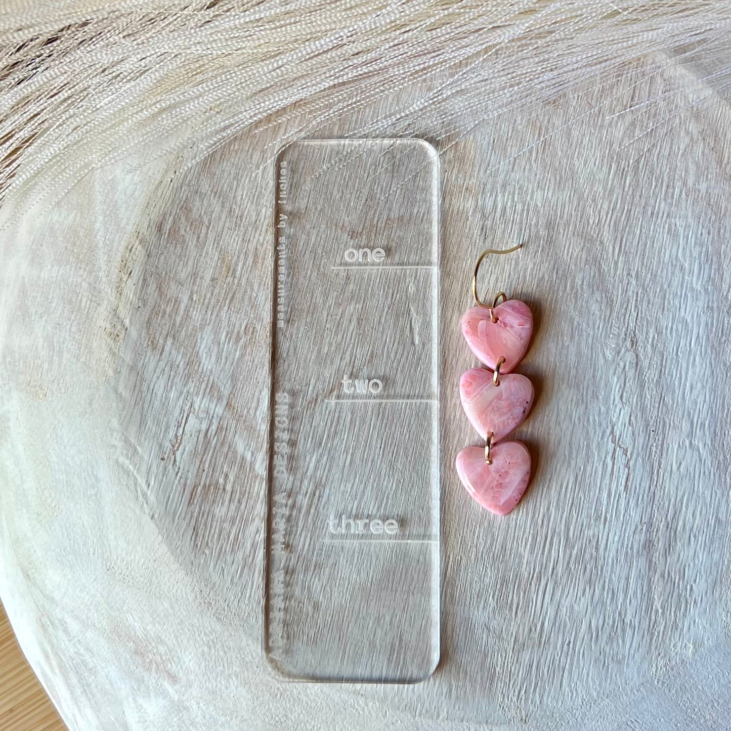 Soft Pink Marbled Triple Heart Polymer Clay Earrings