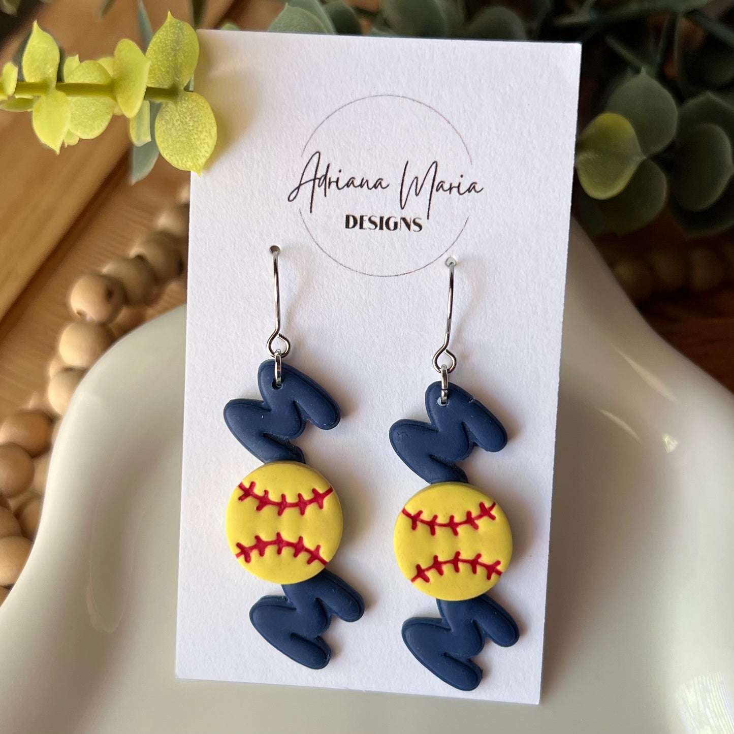 Softball MOM Dangle Polymer Clay Earrings
