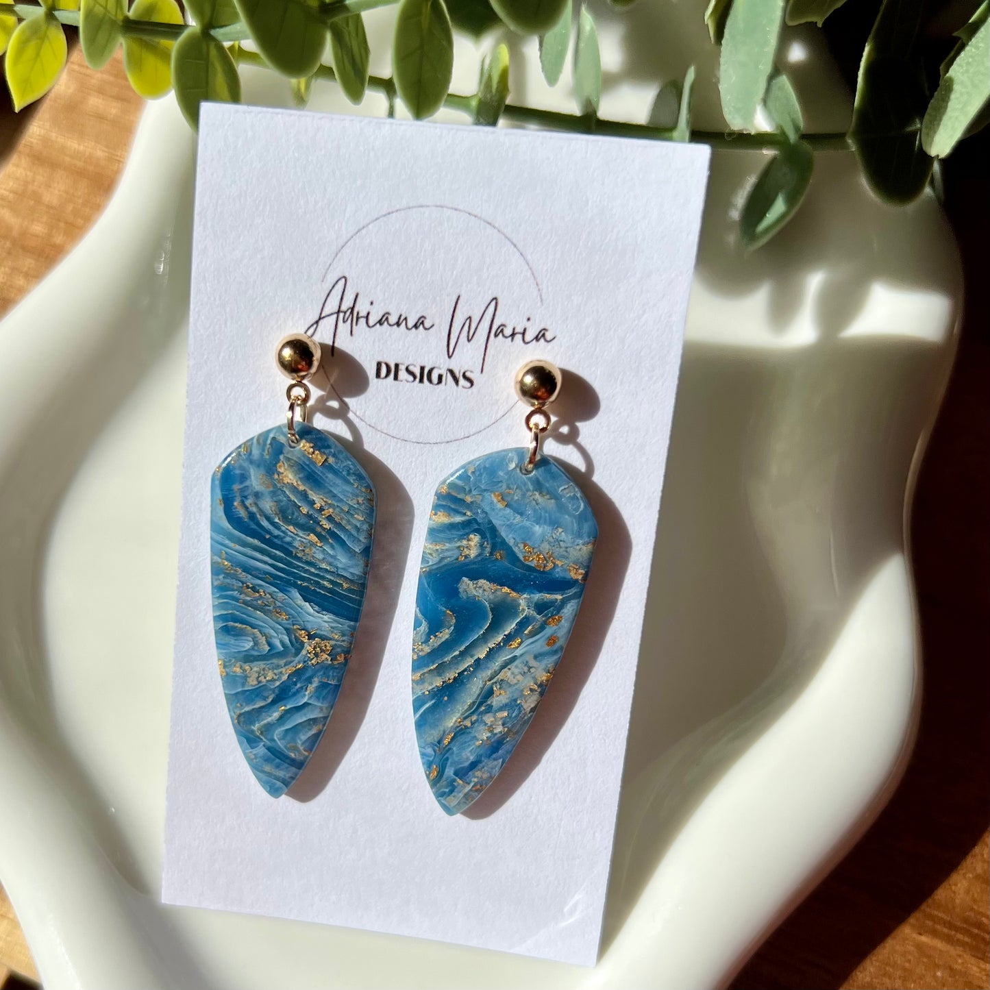 Blue Agate Dagger Polymer Clay Earrings