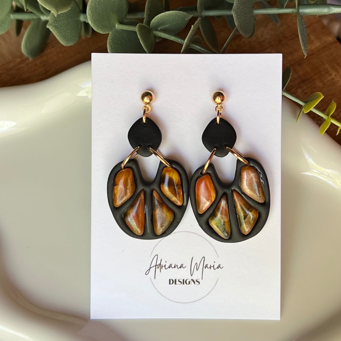 Amber Flame: Bezel Polymer Clay Earrings