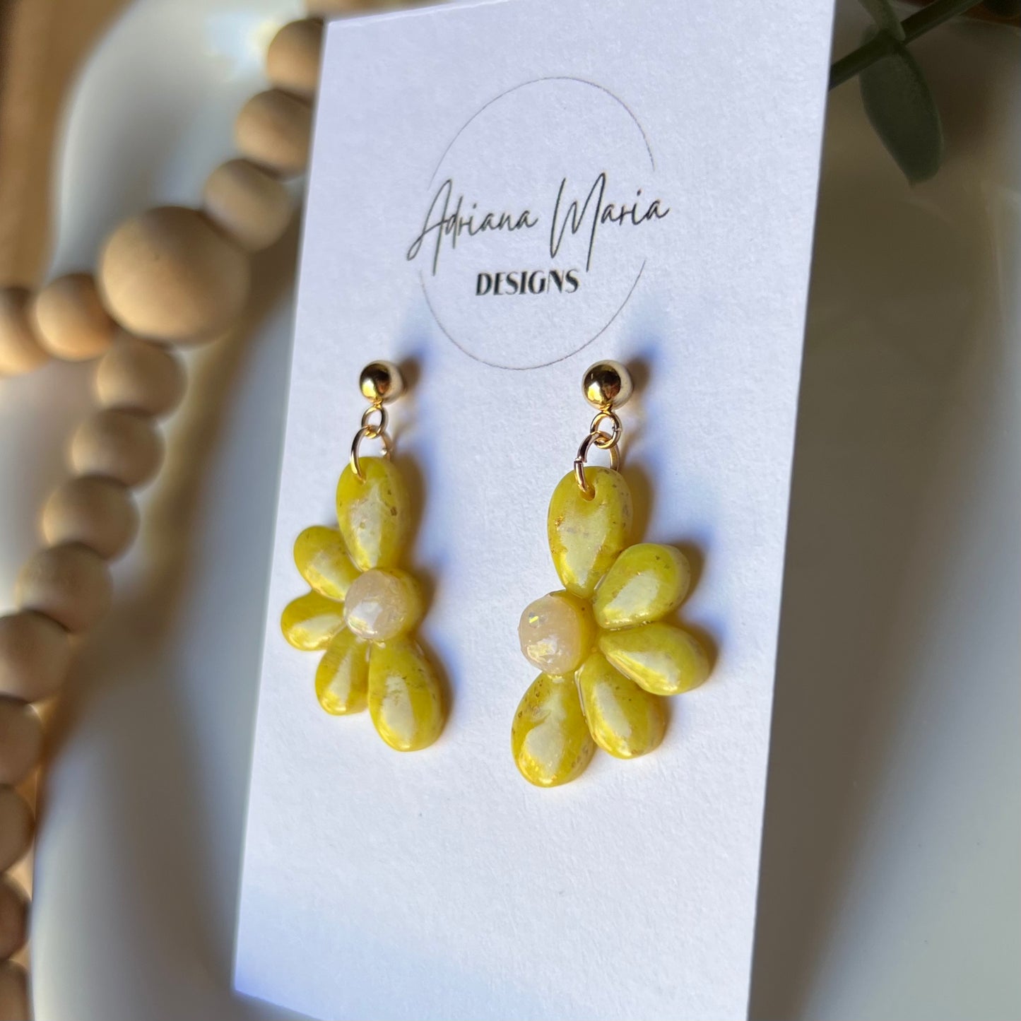 Yellow Marbled Half Daisy Polymer Clay Earrings