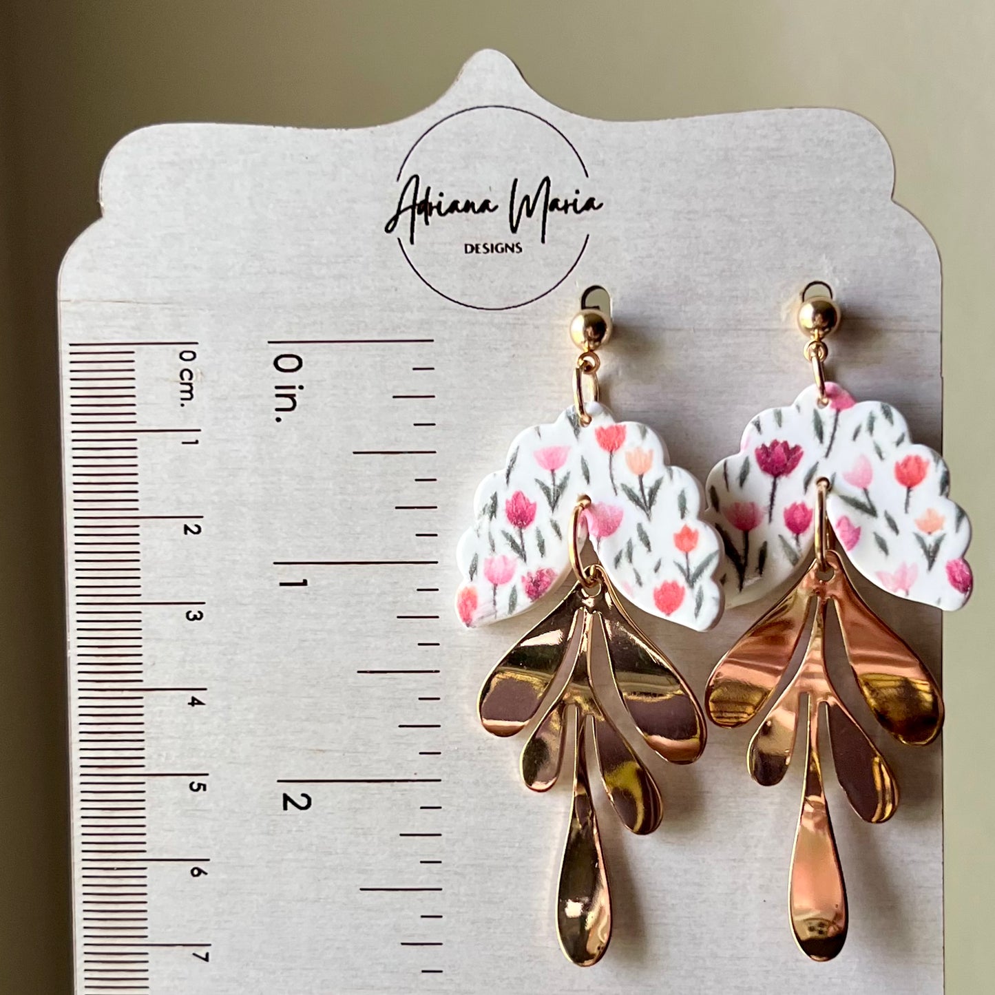 Tulip Print Polymer Clay Dangle Earrings