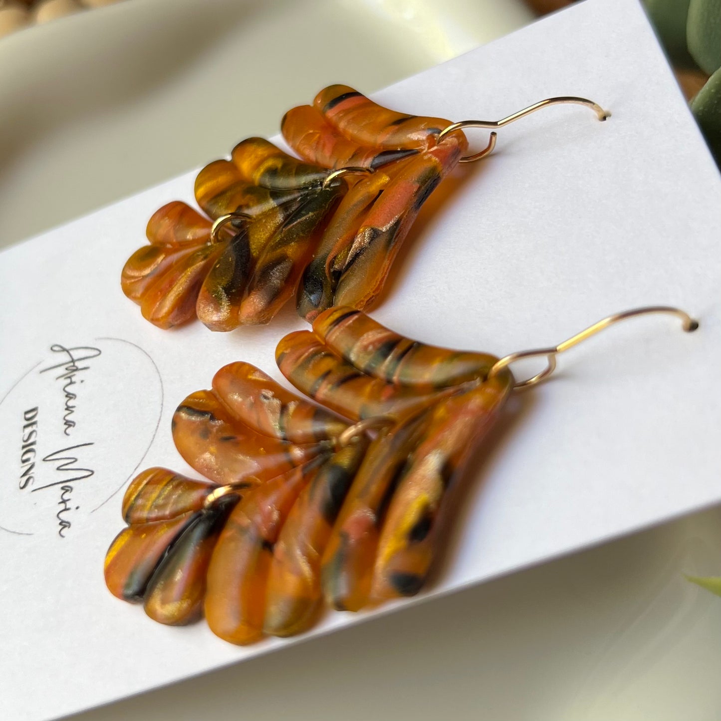 Amber Flame: Foliage Polymer Clay Earrings