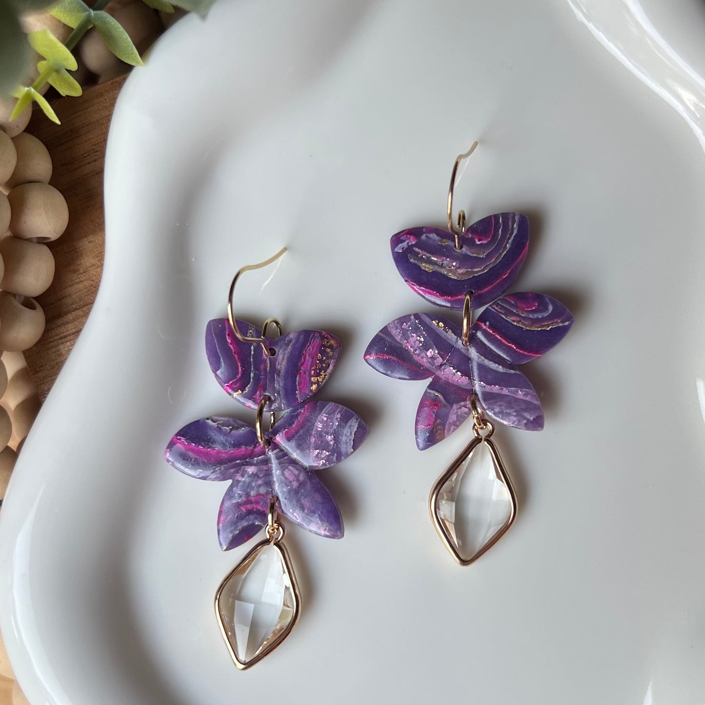 Dream In Purple: Agate Marbled Polymer Clay Statement Earrings