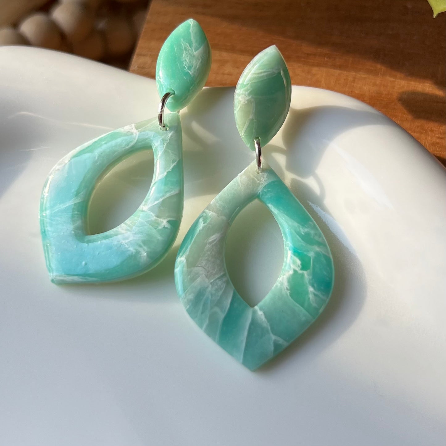 Ocean Waves Marbled Polymer Clay Earrings