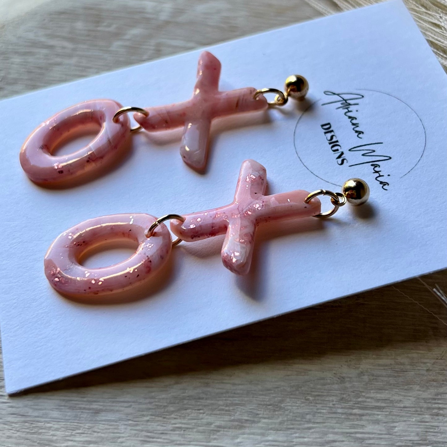 XOXO Soft Pink Marbled Polymer Clay Earrings