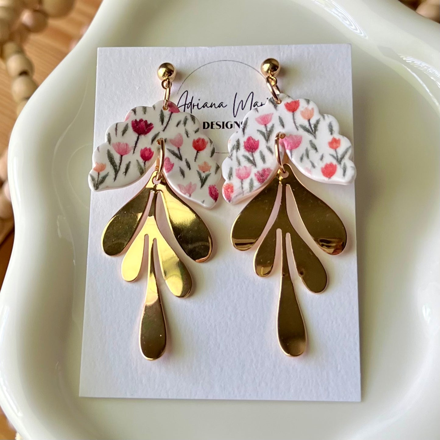 Tulip Print Polymer Clay Dangle Earrings